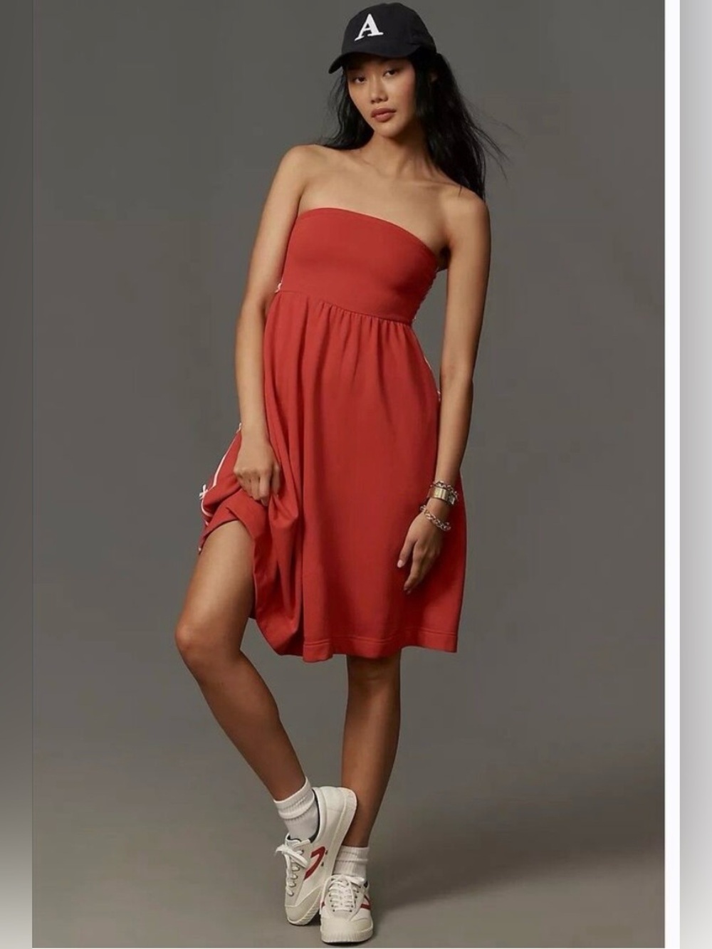 Daily Practice Anthropologie Strapless Side Bow MIDI Dress Women M Red